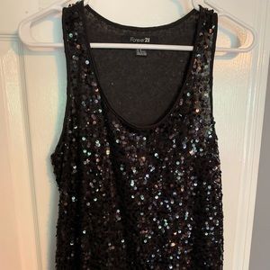 Racerback black sequin tank top